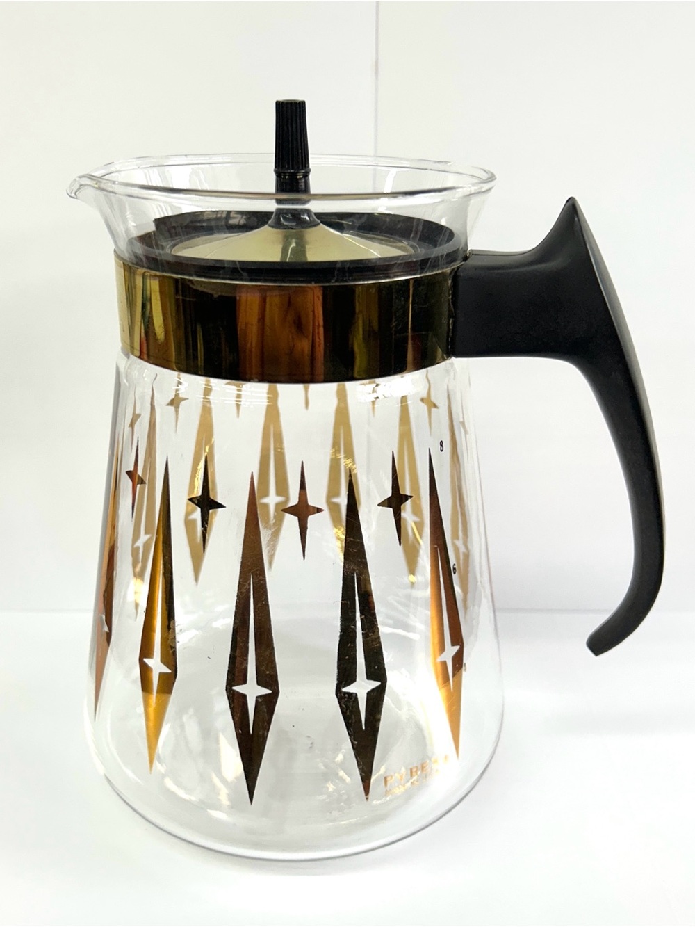 Vintage PYREX Carafe MCM Atomic Coffee Pot 8 Cup Gold Atomic Starburst